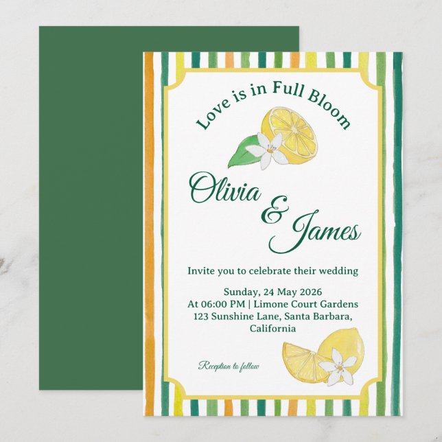 Invitación Boda floral de limón y lima chic (Anverso / Reverso)