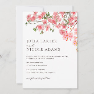Invitación Boda Floral de Lluvia de Cerezos Rosas