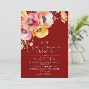Invitación Boda floral de los pimientos rojos marrones modern