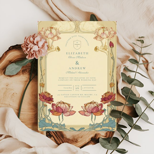 Invitación Boda floral de Lotus Art Nouveau (Subido por el creador)