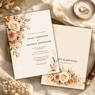 Invitación Boda floral de lujo de otoño