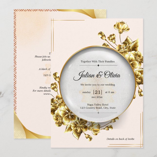 Invitación Boda floral de lujo en oro  (Anverso / Reverso)