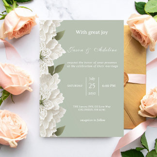 Invitación Boda floral de lujo moderna en verde salvia