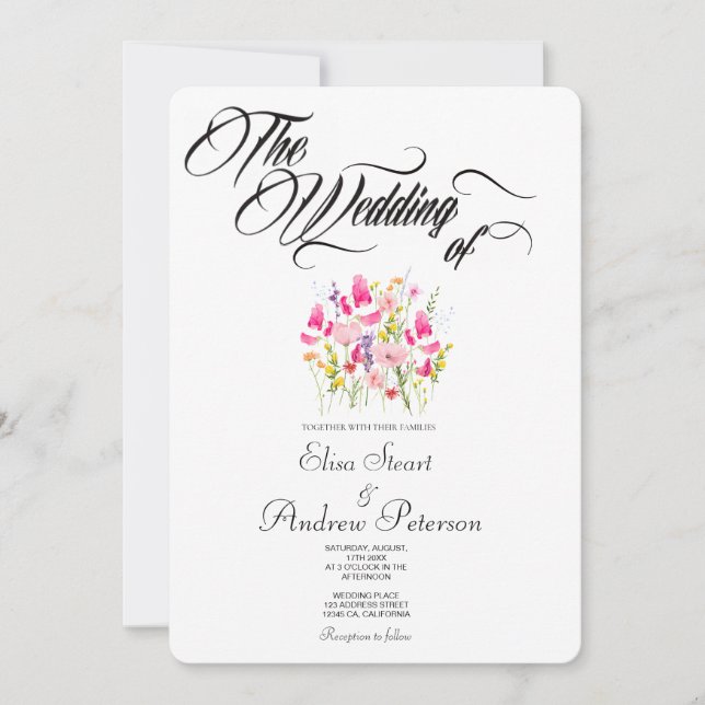 Invitación Boda floral de lujo rosa intenso  (Anverso)