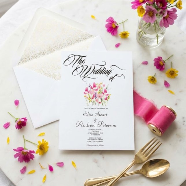 Invitación Boda floral de lujo rosa intenso  (Subido por el creador)