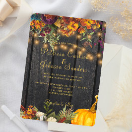 Invitación Boda floral de madera de grano rústico otoño