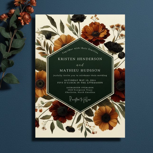 Invitación Boda Floral de Madera de Naranja Quemada (Subido por el creador)