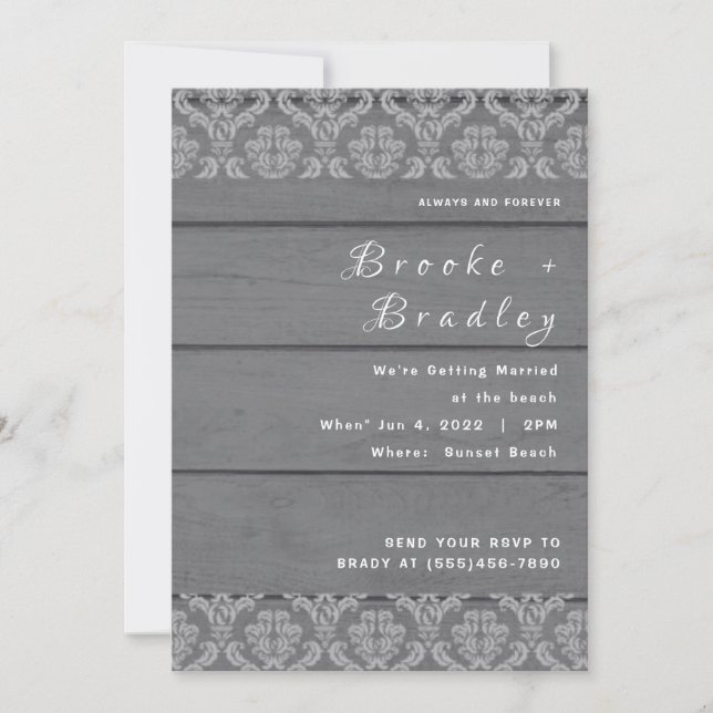 Invitación Boda Floral de Madera Rústica Oscura (Anverso)