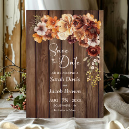 Invitación Boda floral de madera rústica salva la fecha