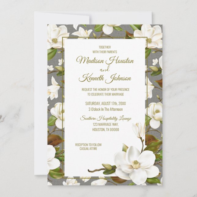 Invitación Boda Floral de Magnolia (Anverso)