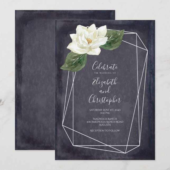 Invitación Boda floral de Magnolia blanca (Anverso / Reverso)