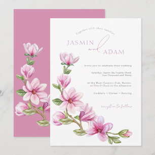 Invitación Boda floral de magnolia rosa elegante