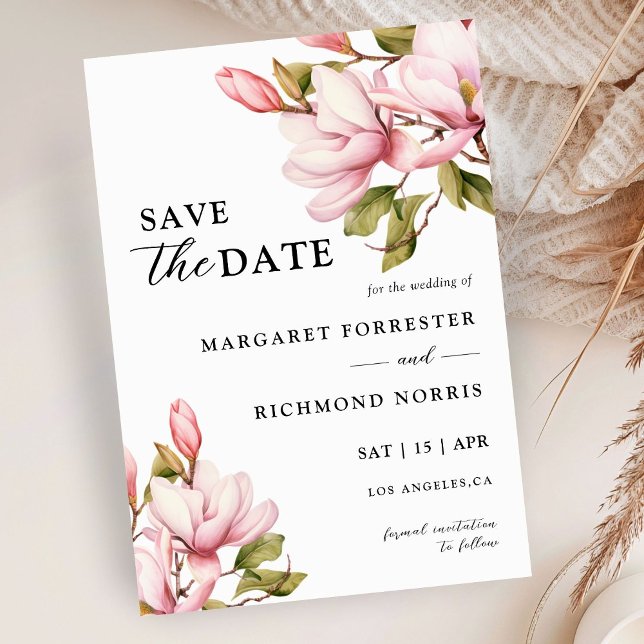 Invitación Boda Floral De Magnolia Rosa Salva La Fecha (Subido por el creador)