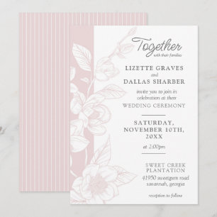 Invitación Boda floral de magnolia sureña con toque de rubor