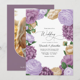 Invitación Boda floral de malva, humo de lavanda y champán