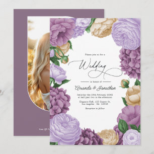 Invitación Boda floral de malva, humo de lavanda y champán