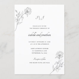 Invitación Boda floral de mano moderna dibujada