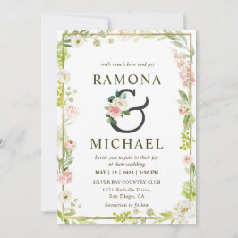Invitación Boda Floral De Marco Blanco Y Verde Rosa