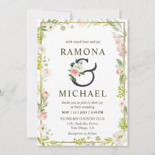 Invitación Boda Floral De Marco Blanco Y Verde Rosa