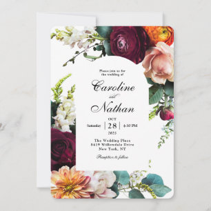 Invitación Boda floral de marco con arcos de otoño fresco