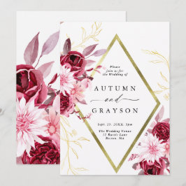 Invitación Boda floral de marco dorado de Romance otoño