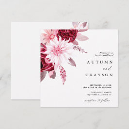Invitación Boda floral de marco dorado de Romance otoño