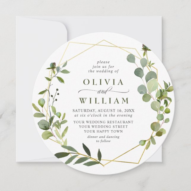 Invitación Boda floral de marco geométrico Eucalyptus moderno (Anverso)