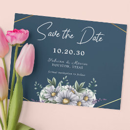 Invitación Boda floral de marea azul de la marina salva la fe