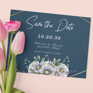 Invitación Boda floral de marea azul de la marina salva la fe