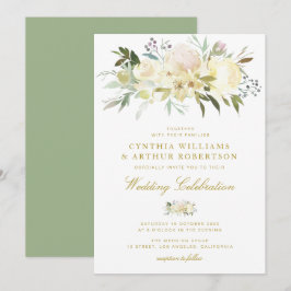 Invitación boda floral de marfil de acuarela elegante