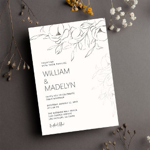 Invitación Boda floral de marfil-magnolia moderna