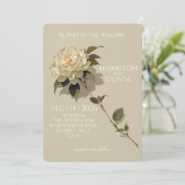 Invitación Boda Floral de Marfil Minimalista Elegante Peonía 