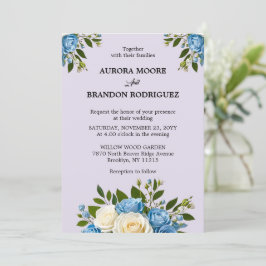 Invitación Boda Floral de marfil y azul turbio I personalizad