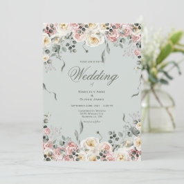 Invitación Boda floral de marfil y rosa elegante Bliush