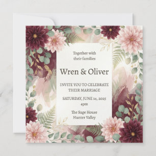Invitación Boda floral de margarita borgoña