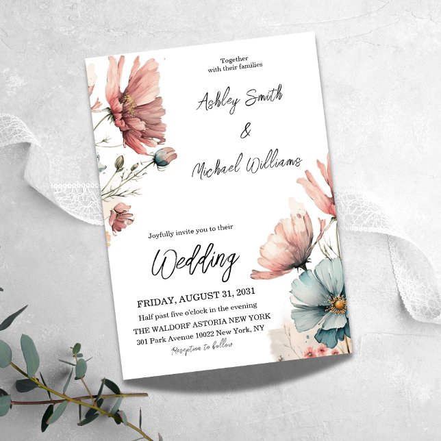 Invitación Boda floral de margarita y flor silvestre rusa (Subido por el creador)