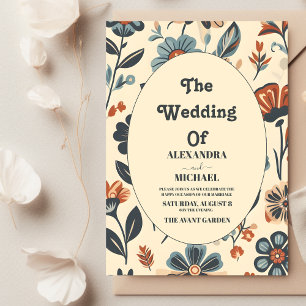 Invitación Boda floral de margaritas modernas y groovy vintag