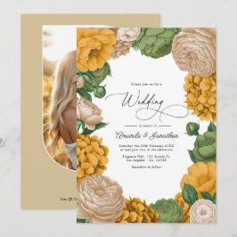 Invitación Boda floral de Marigold, Oliva y Crema Cálida