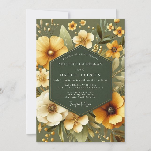 Invitación Boda Floral de Marigold Sage (Anverso)