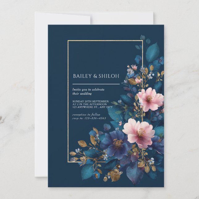 Invitación Boda floral de Marina y Rubor (Anverso)