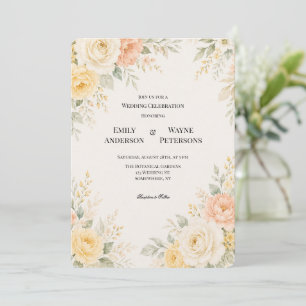 Invitación Boda floral de mariposa amarilla y marfil