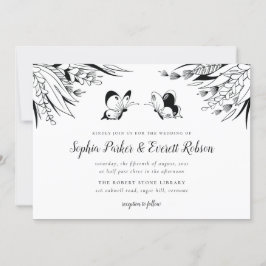 Invitación Boda floral de mariposa de tinta blanca negra