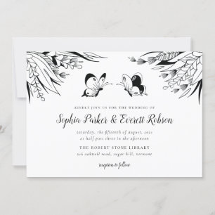 Invitación Boda floral de mariposa de tinta blanca negra