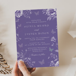Invitación Boda floral de mariposa púrpura vintage encantado