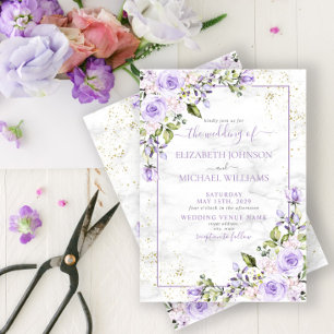 Invitación Boda floral de mármol de oro de lavanda de Lilac r