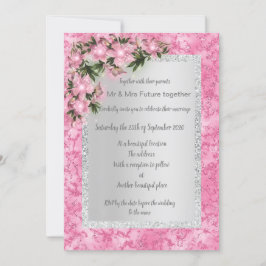 Invitación boda floral de mármol rosa con plata floral rosa