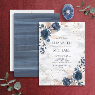 Invitación Boda Floral de mármol rosa PInk Rubor azul de la M