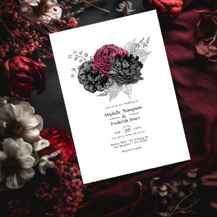 Invitación Boda floral de marsala, negro y plata