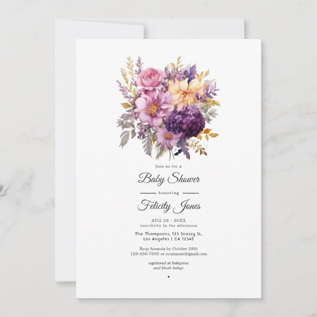 Invitación Boda Floral de Mauve y Oro (Anverso)