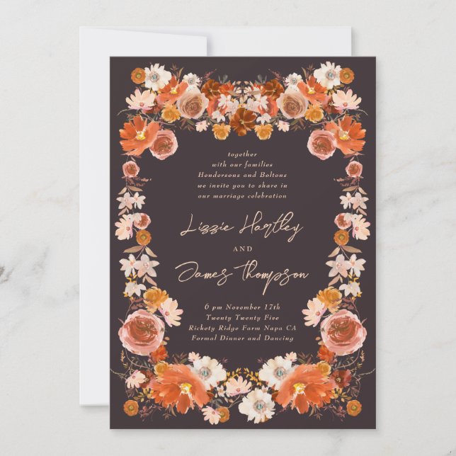 Invitación Boda floral de medianoche Fall Bouquet (Anverso)
